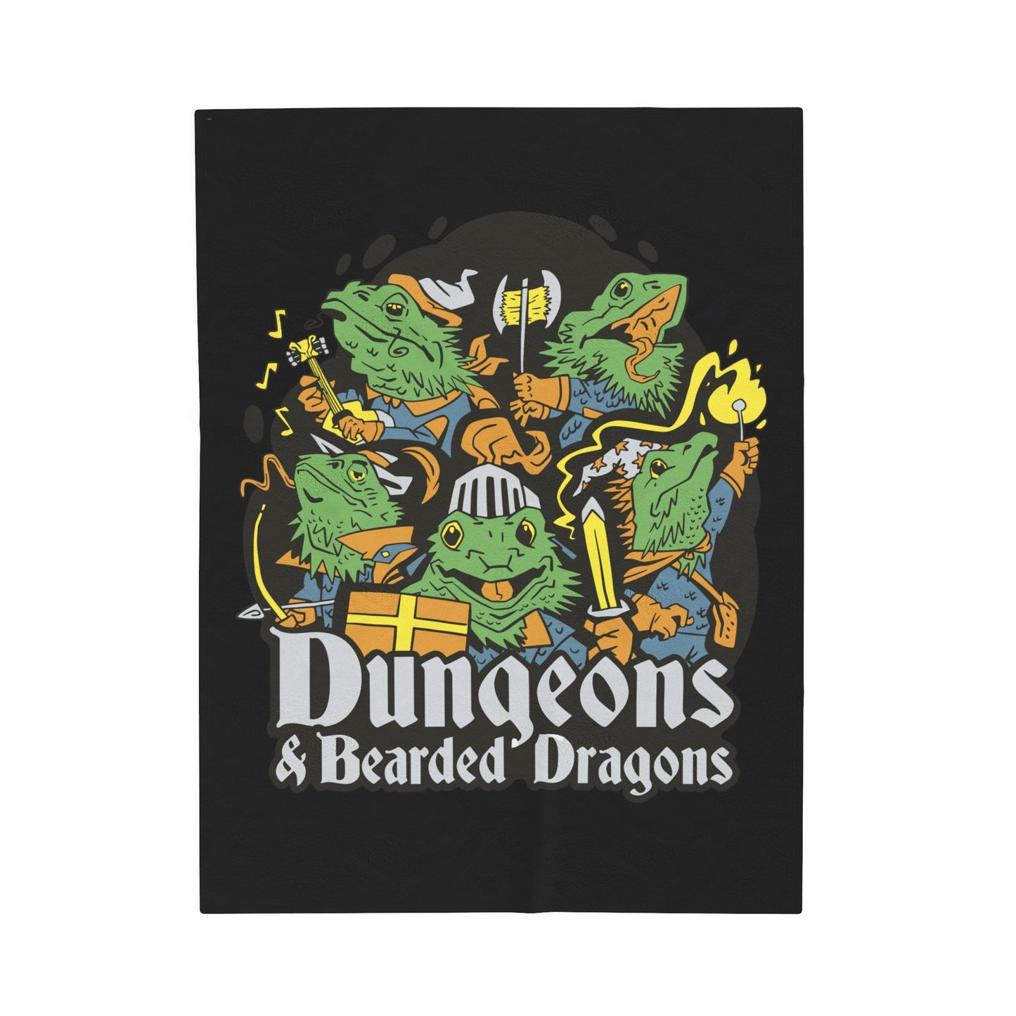 Dungeons and Bearded Dragons Velveteen Plush Throw Blanket Funny Reptile Gift Nerdy Parody Blanket Fantasy Roleplaying Cozy Dragon Decor