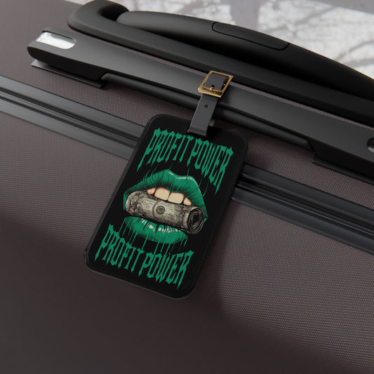 Green Lips Profit Power Luggage Tag | Biting Money Hustler Design | Money Baggage ID | Travel Accessory Hustlers and Money-Minded Travelers