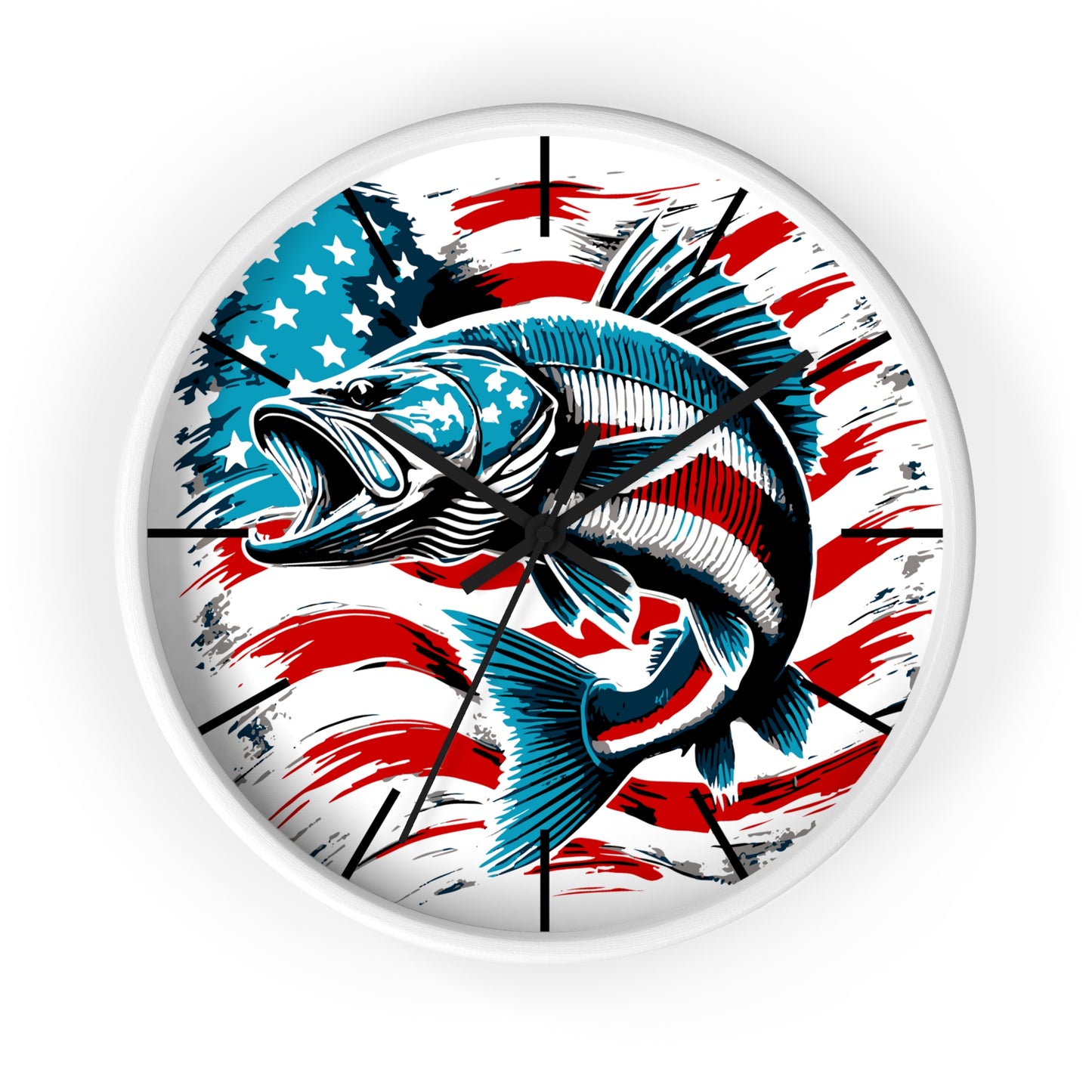 American Flag Fish Wall Clock | Patriotic Fisherman Decor | Battery Operated | Perfect for Man Cave | Unique Gift for Fishing Enthusiasts