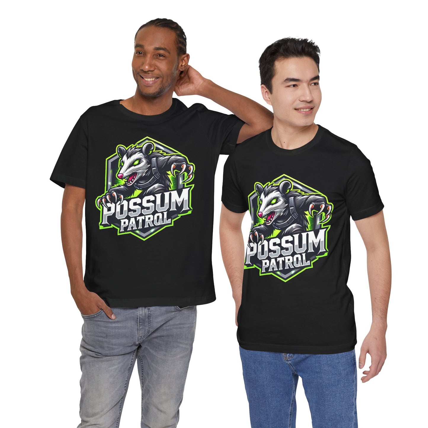 Possum Patrol Opossum Shirt | Fierce Animal Design | Unique Gift for Wildlife Lover Gamers Esports Jersey Style Graphic Tee Funny Opossum