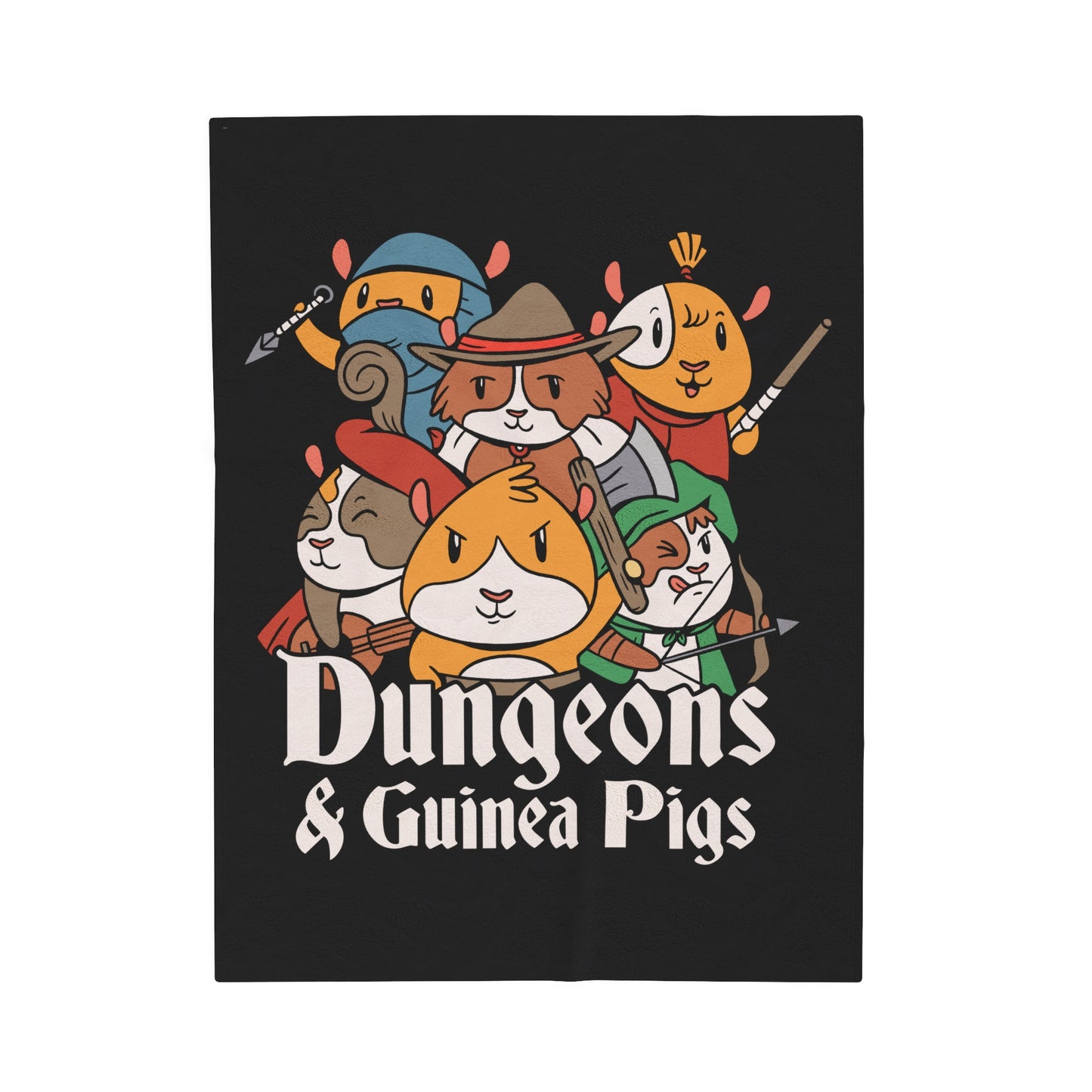 Dungeons and Guinea Pig Velveteen Plush Throw Blanket Funny Guinea Pig Lover Gift Nerdy Parody Blanket Fantasy Roleplaying Cozy Rodent Decor