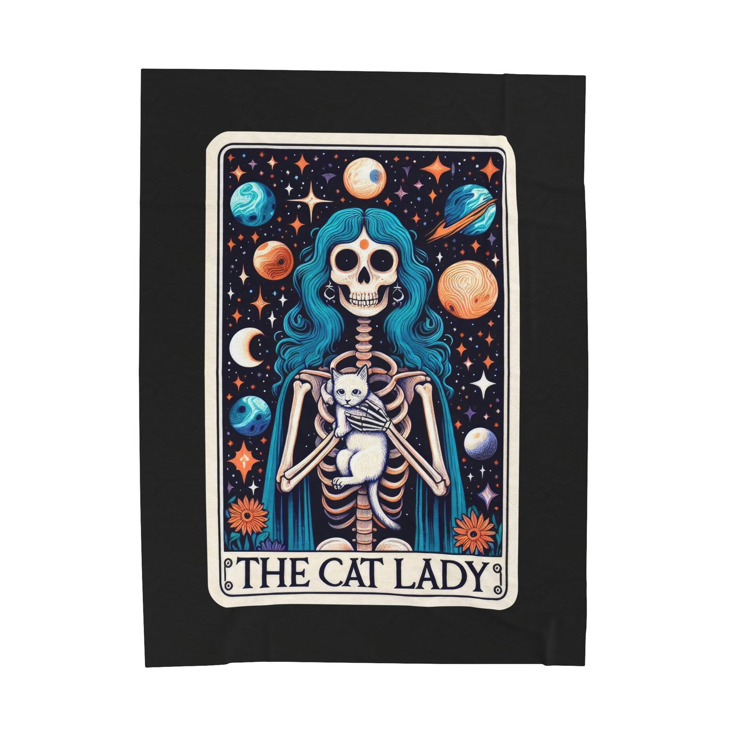 Cat Lady Tarot Card Velveteen Plush Throw Blanket | Cat Lover Gift Cute Feline Witch Cozy Blanket for Cat Enthusiasts Tarot-Inspired Decor