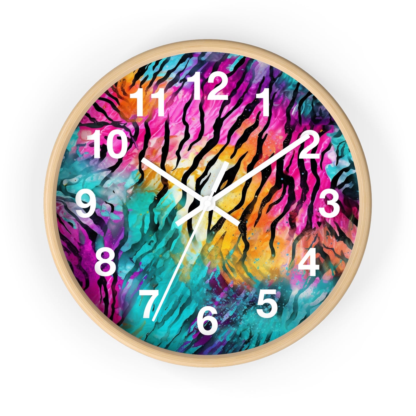 Vibrant Tiger Print Wall Clock | Trippy Wildlife Art | Battery Operated | Unique Teen Room Decor | Perfect Gift for Animal Enthusiasts