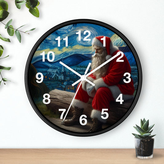 Santa Claus Night Sky Wall Clock | Battery Operated Starry Night-Inspired Holiday Art Perfect Christmas Gift Santa Lovers Festive Wall Decor