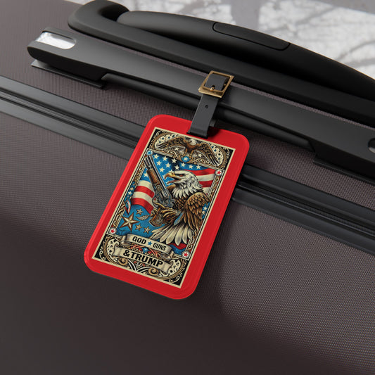 God Guns Trump Eagle American Flag Luggage Tag - Unique Travel Accessory for Proud Patriots - Perfect Baggage ID for Freedom Lovers