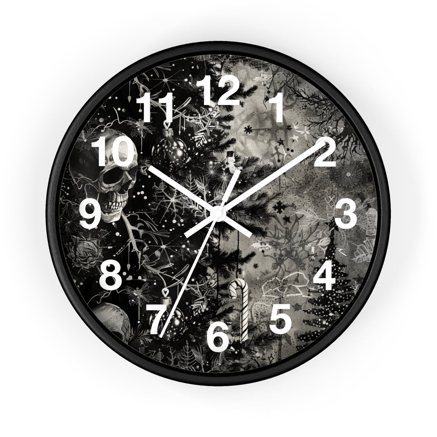 Black & White Christmas Gothic Wall Clock | Unique Holiday Decor | Battery Operated | Dark Spooky Aesthetic | Perfect Gift for Gothic Lovers