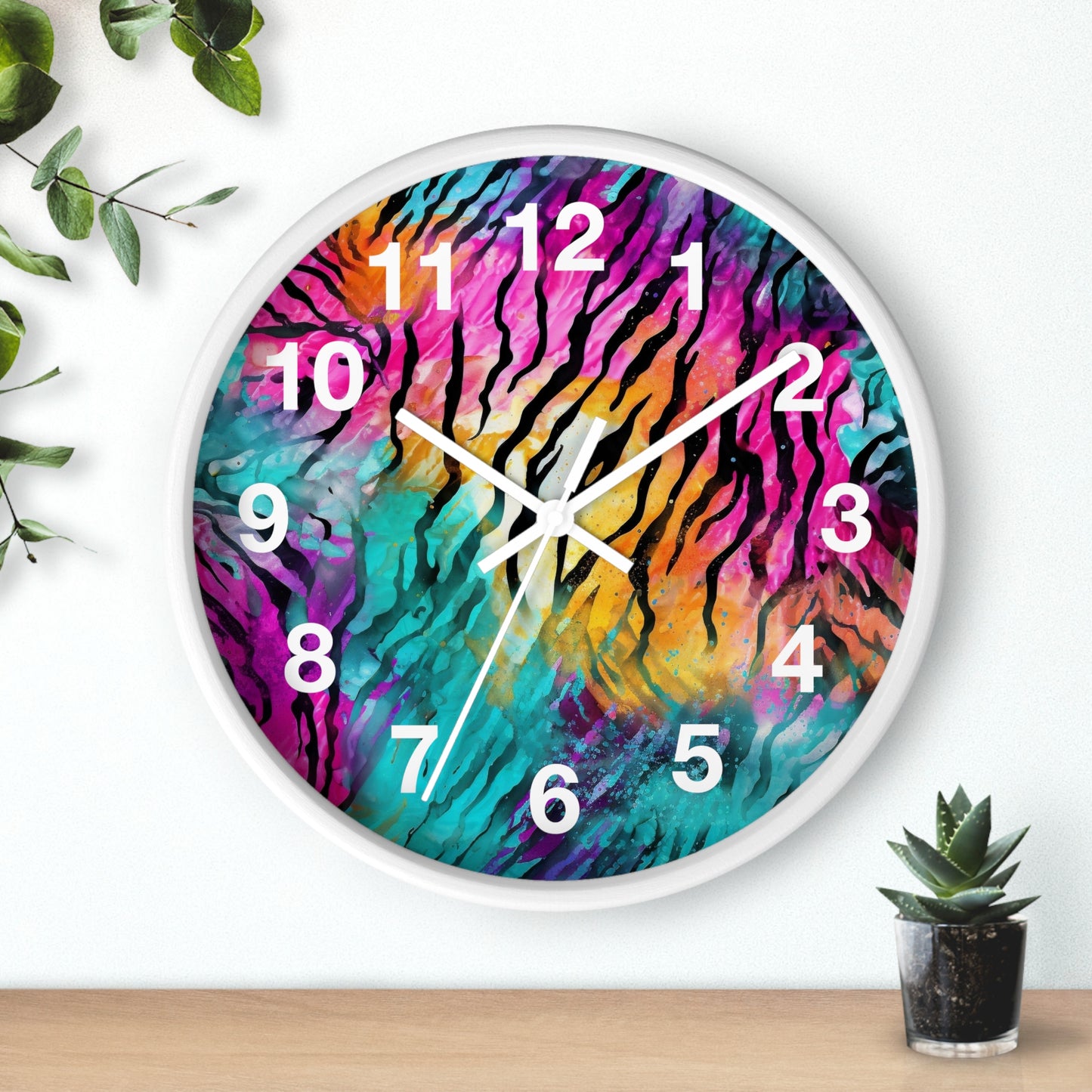 Vibrant Tiger Print Wall Clock | Trippy Wildlife Art | Battery Operated | Unique Teen Room Decor | Perfect Gift for Animal Enthusiasts