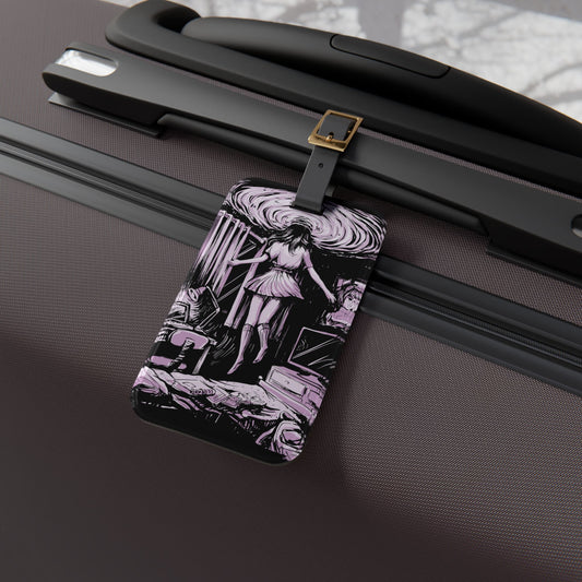 Floating Girl Entering Portal Luggage Tag | Trippy Streetwear Baggage ID | Dark Aesthetic Modern Art Travel Accessory | Mind-Melting Design